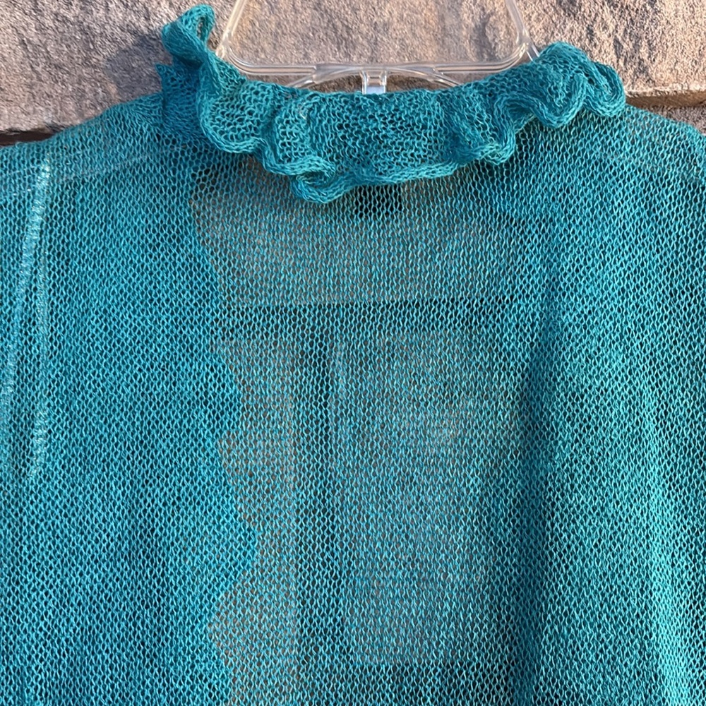 Turquoise Ruffled Cardigan - Picture 6 of 8